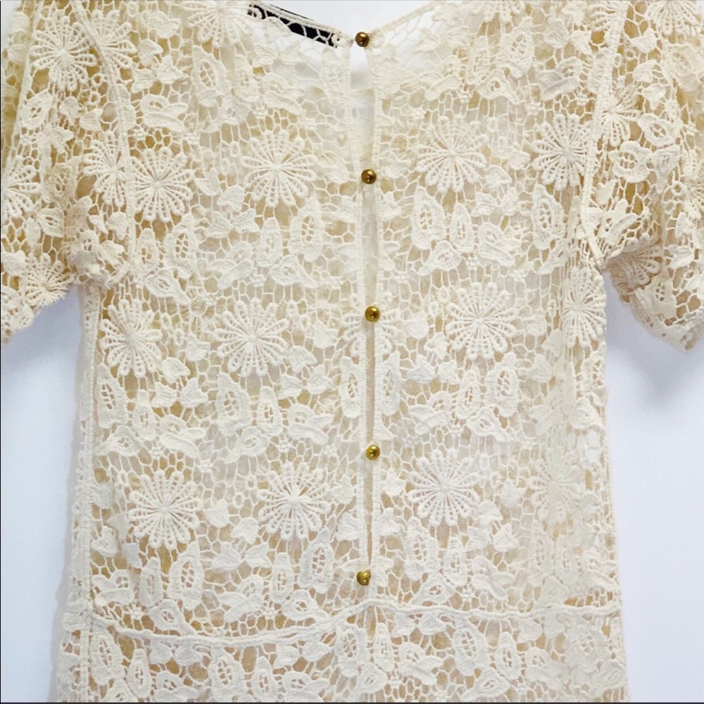 Anthropologie Western Crochet Ivory Embroidery Top Coquette Boho Y2K 90s Dulcie - Picture 4 of 9